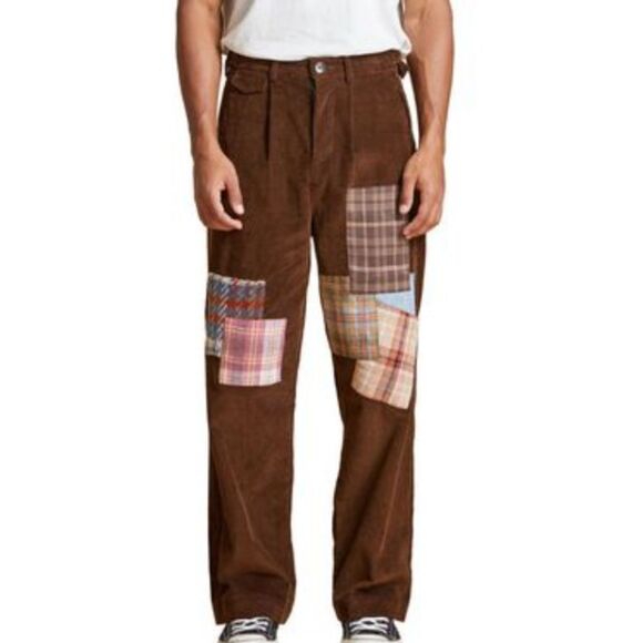Found‎ Men's brand corduroy flannel plaid patchwork pants nwt size 34 - Picture 1 of 6